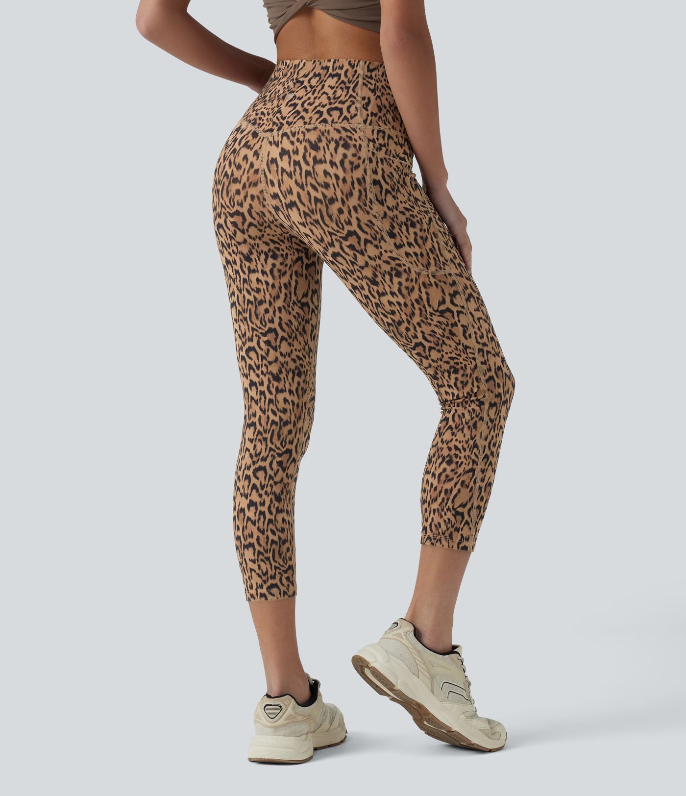 Legging corsaire d'entraînement taille haute gainant imprimé léopard Halara UltraSculpt™ avec poches
