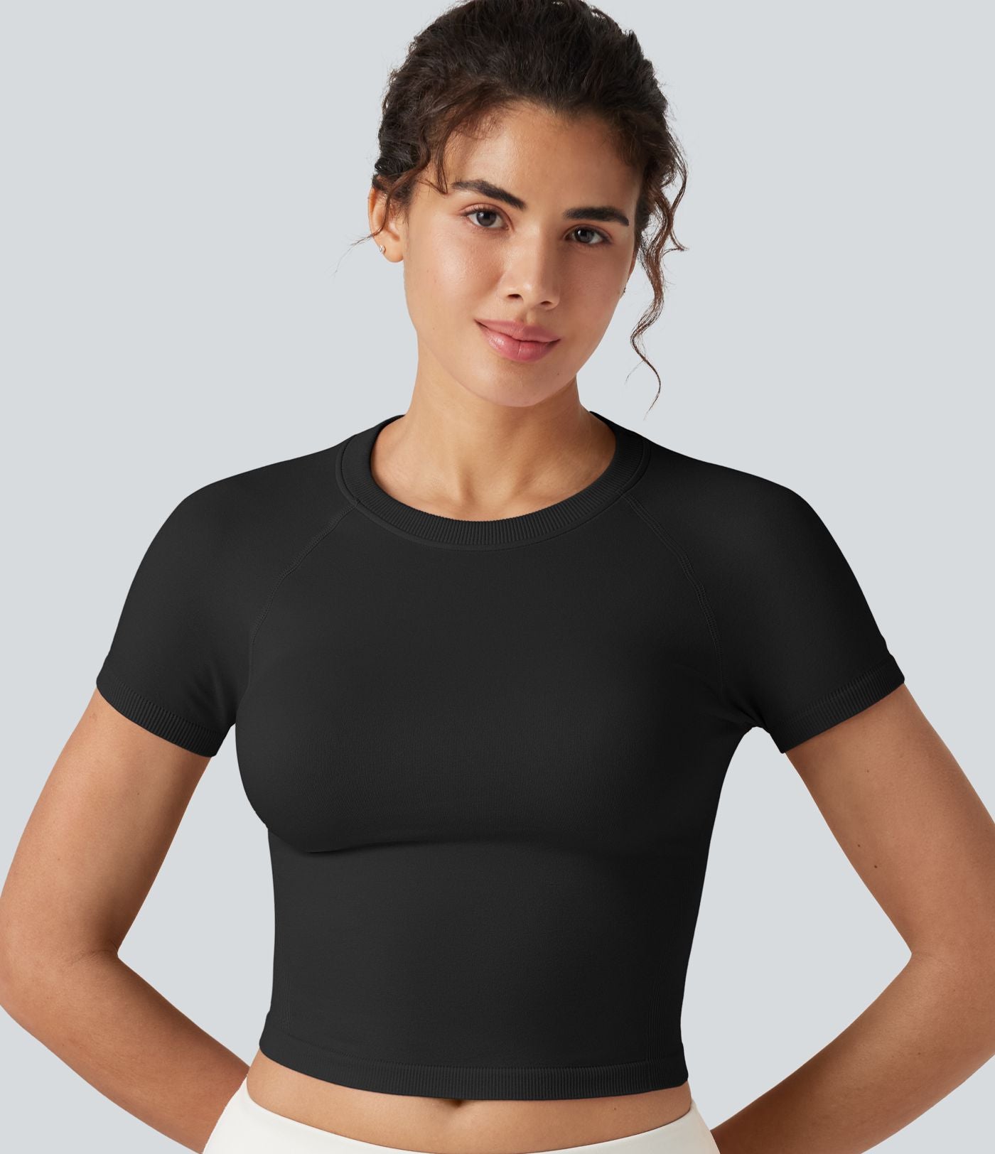Haut de sport yoga OneForm sans couture Flow col rond manches courtes raglan ajusté
