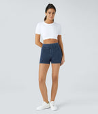 Halara Flex™ Shorts 7,5cm Casual en Denim Tricot Extensible Taille Haute Avec Poches Latérales Arrière