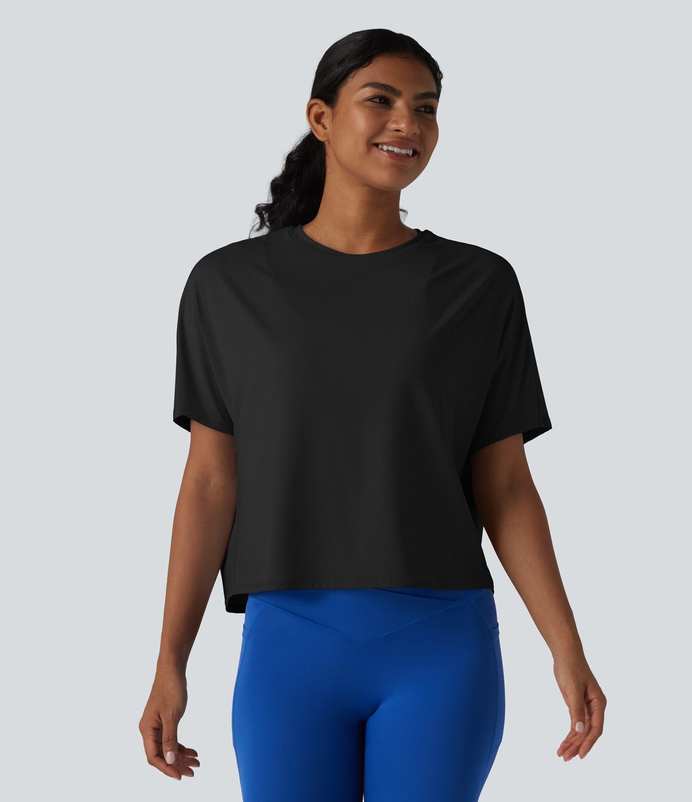 Haut de sport yoga col rond manches chauve-souris décontracté effet frais InstantCool séchage rapide, protection solaire UPF50+