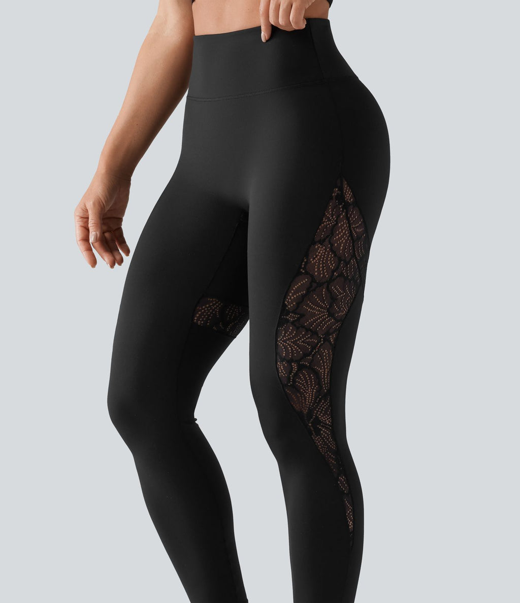 Legging d'entraînement SoftlyZero™ taille haute dentelle contrastante avec poche - UPF50+