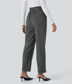 Pantalon Tailleur à taille haute, ceinture, poches latérales et jambes droites