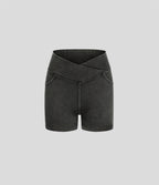 Halara Flex™  Shorts 7,5cm Denim Casual Taille Haute Poches Latérales Croisées en Maille Extensible