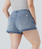 Short décontracté Halara Flex™ grande taille taille mi-haute bouton fermeture éclair en denim maille extensible multiples poches 7,5 cm