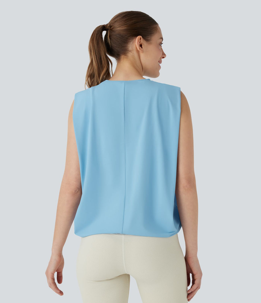Débardeur de yoga col rond froncé, tissu rafraîchissant - Protection UPF50+