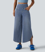 Halara Flex™ Jean large casual 7/8 ventre plat taille haute avec ourlet arrondi et poches