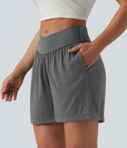 Short décontracté croisé taille haute 12,5 cm avec poches