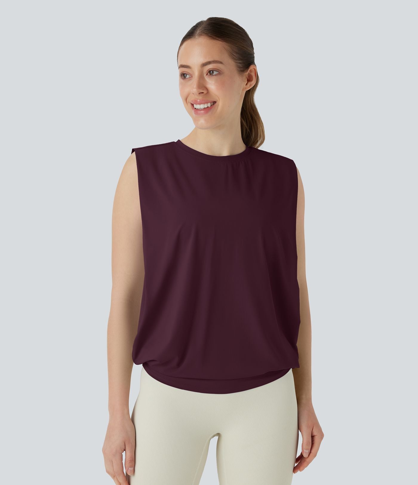 Débardeur de yoga col rond froncé, tissu rafraîchissant - Protection UPF50+