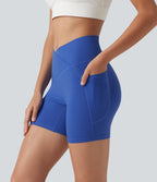 Short cycliste de yoga SoftlyZero™ 13 cm taille haute croisée avec poches et protection solaire UPF50+