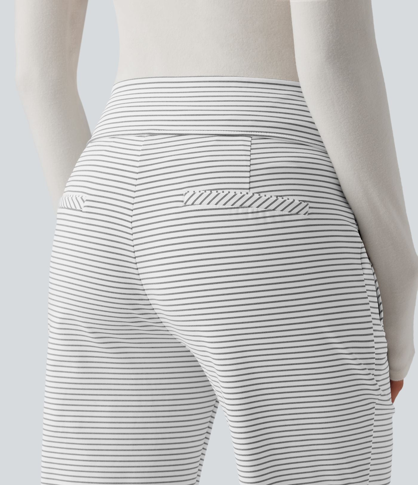 Pantalon de travail évasé taille mi-haute à rayures avec poches zippées