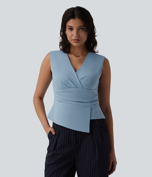 Blouse tailleur col V sans manches