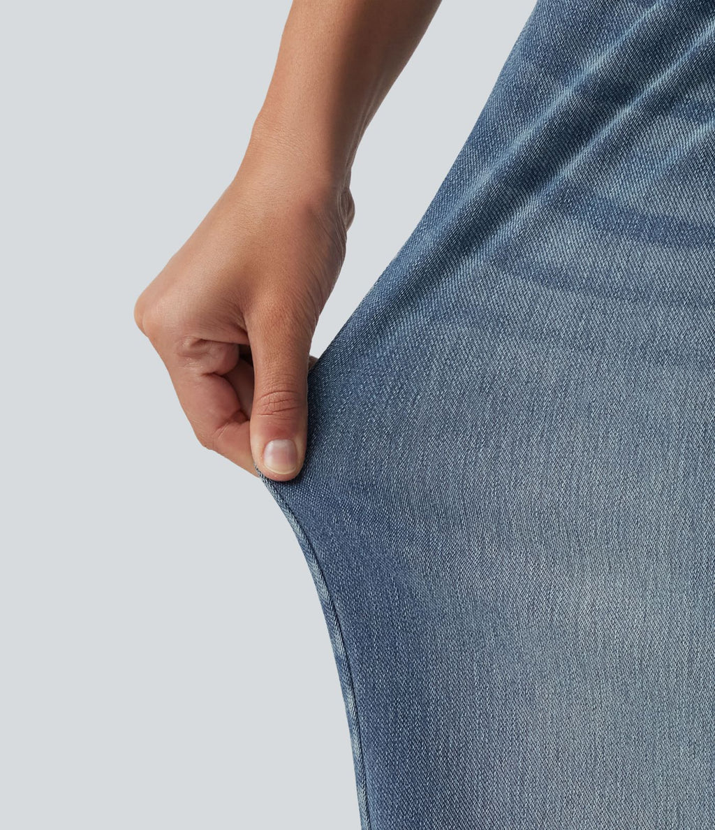 Jean Halara Flex™ mi-taille large ample délavé décontracté avec poches