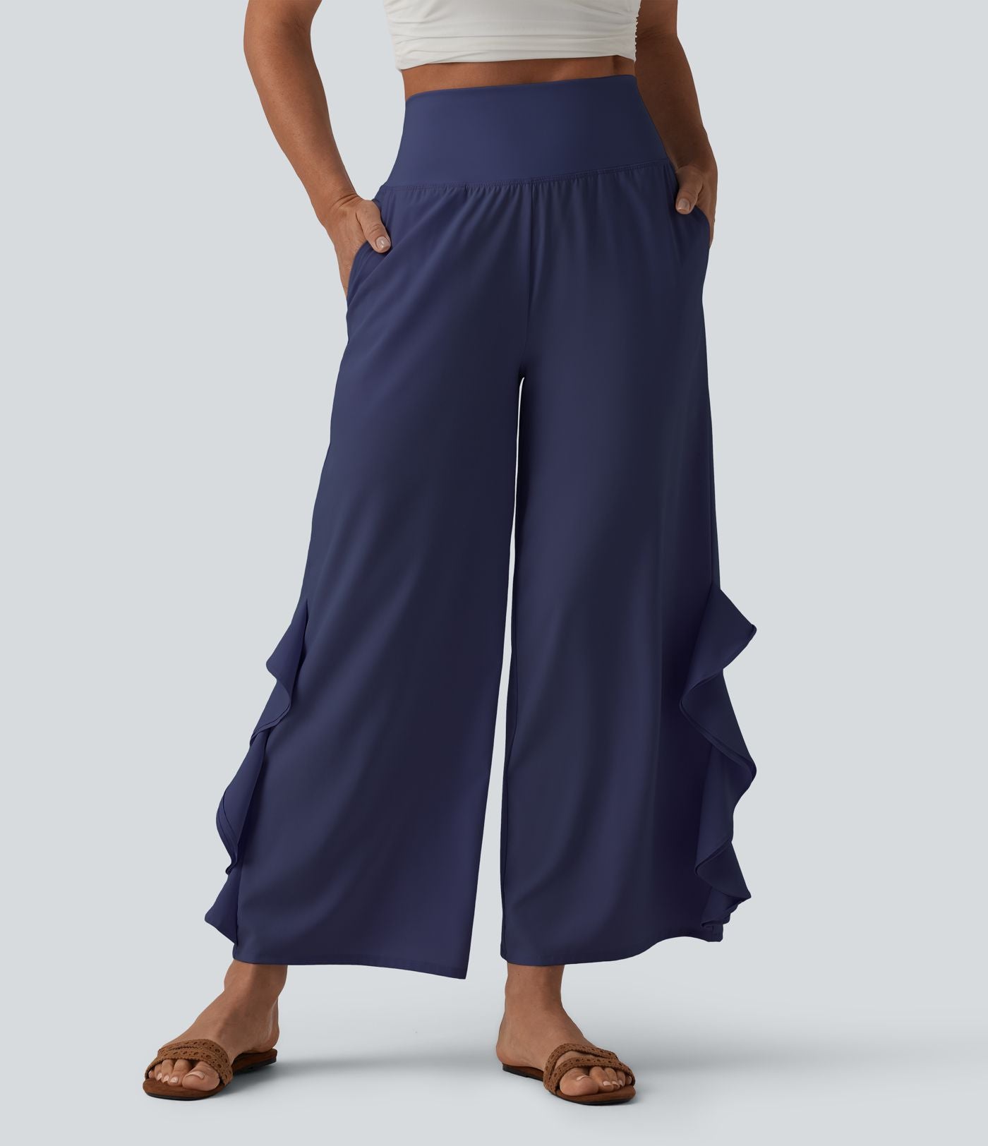 Pantalon large séchage rapide Breezeful™ taille haute à volants avec poches