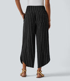 Pantalon rayé taille haute avec ourlet arrondi et poches