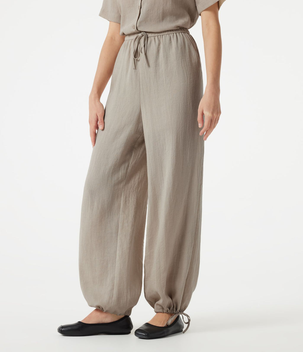 Pantalon barrel de bureau taille haute en mélange de lin avec short intégré et poches