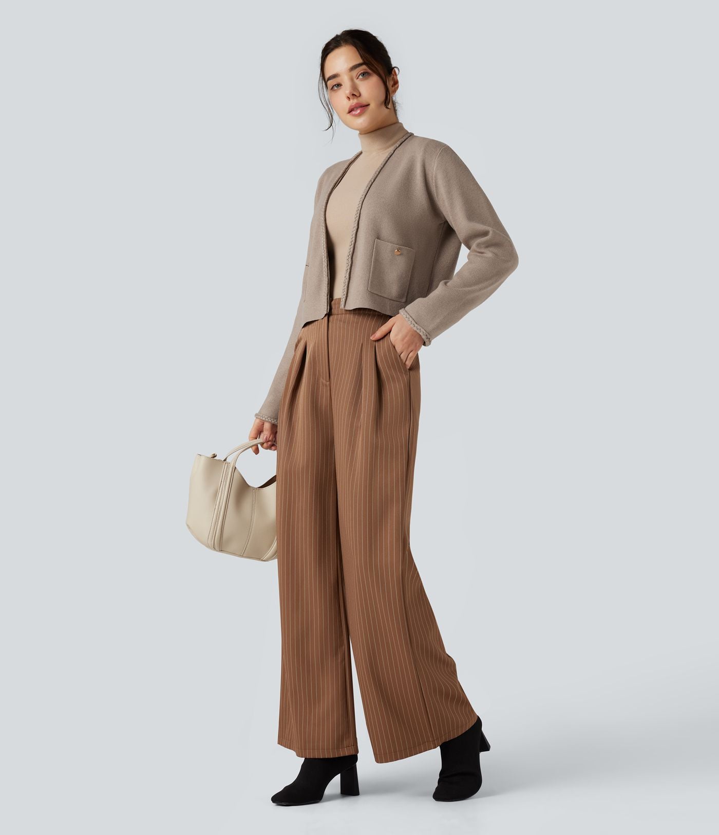Cardigan tailleur ouvert manches longues avec poches