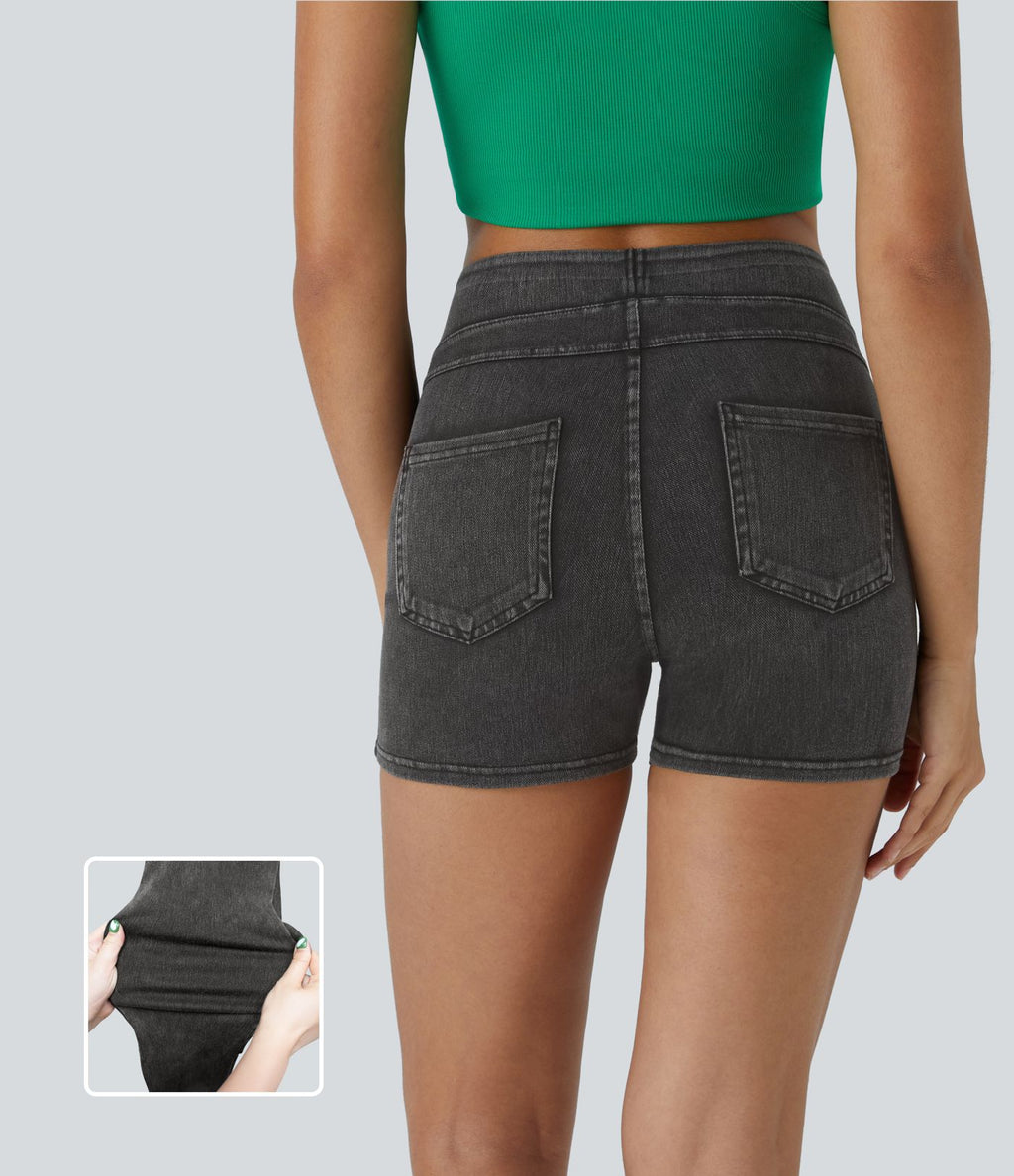 Halara Flex™ Shorts 7,5cm Casual en Denim Tricot Extensible Taille Haute Avec Poches Latérales Arrière