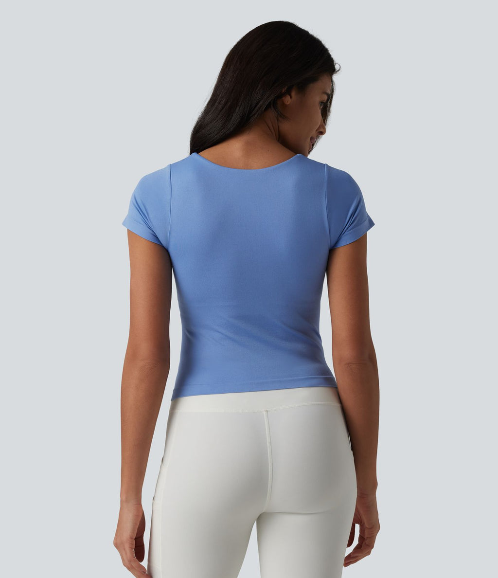 OneForm Haut de sport de yoga sans coutures col carré manches courtes soutien-gorge intégré