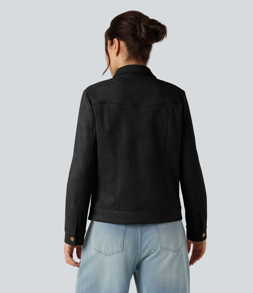 Veste décontractée effet daim à col et manches longues avec poches
