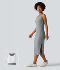 Robe midi moulante casual col rond sans manches à rayures
