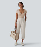 Pantalon tailleur 7/8 fuselé Halara Flex™ à chevrons taille haute avec ourlet arrondi et poches