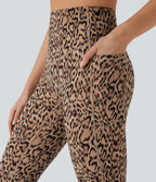 Pantalon de yoga à coupe bootcut gainant taille haute imprimé léopard avec poches Halara UltraSculpt™
