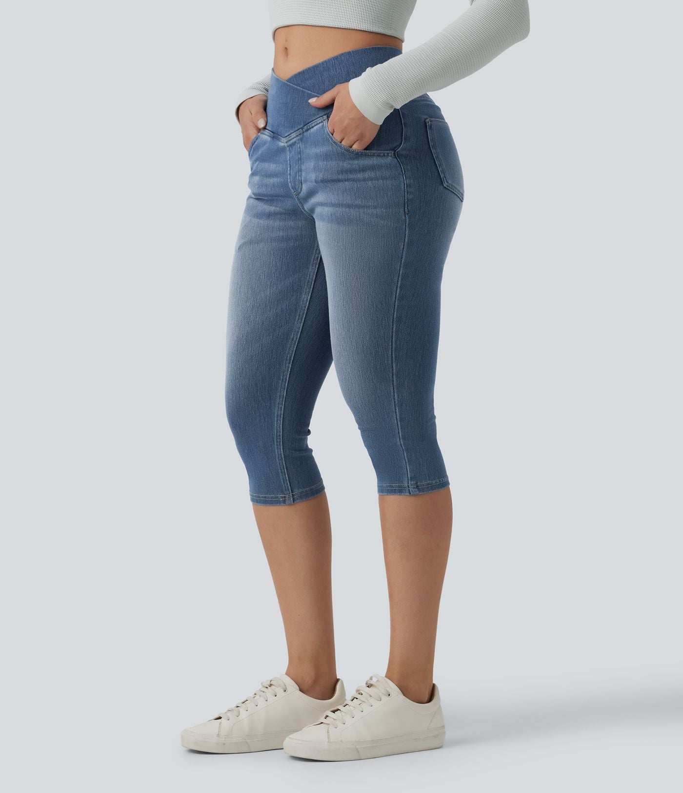 Jegging capri décontracté Halara Flex™ denim croisé taille haute avec poches
