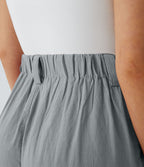 Pantalon Fluide Large Taille Haute Poches Latérales Palazzo Solide Casual Linen-Feel