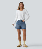 T-shirt casual 2-en-1 col V à manches longues