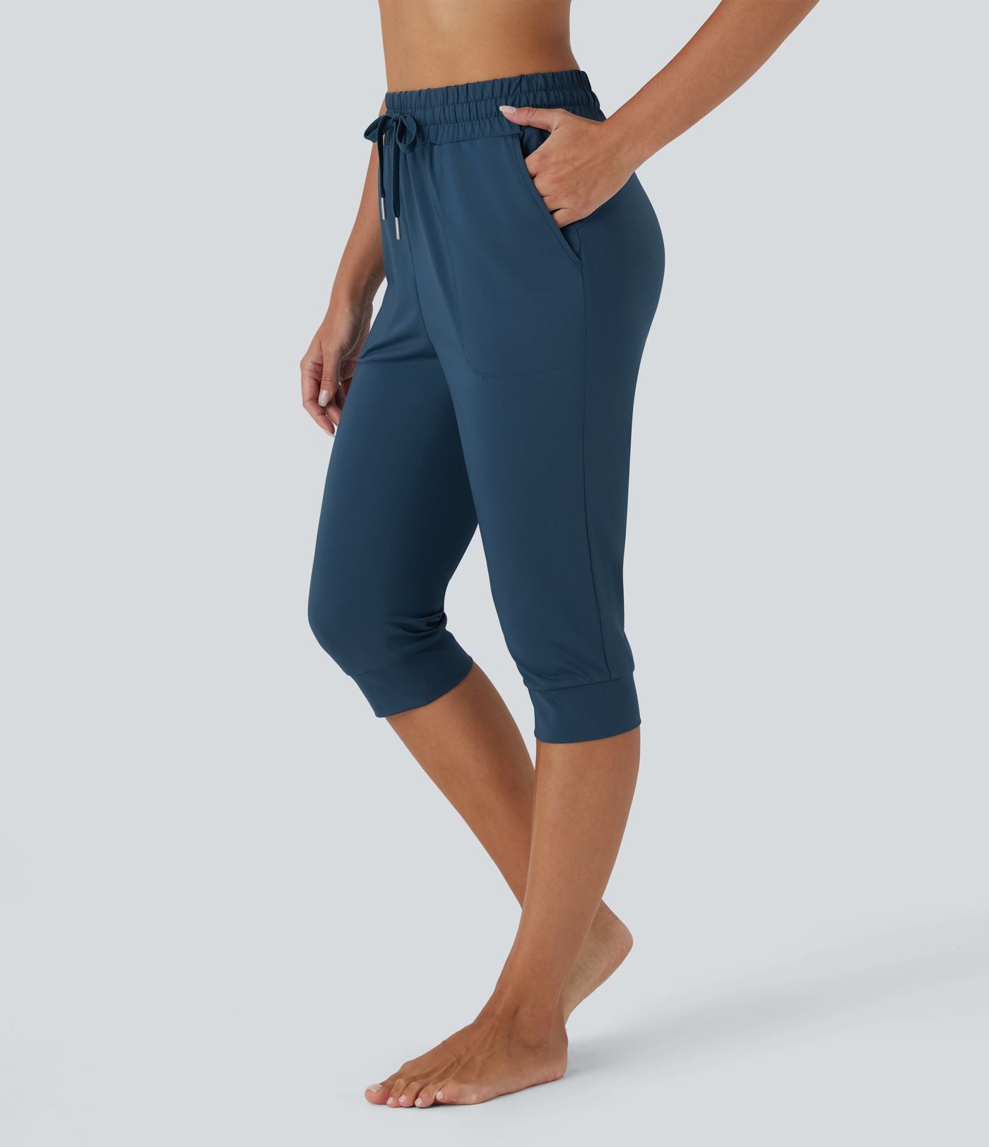 Pantalon corsaire jogging de danse taille haute à cordon avec poches latérales
