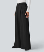 Pantalon tailleur large taille haute croisée avec poches