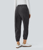 Pantalon décontracté en velours côtelé avec taille mi-haute, boutons et fermeture éclair