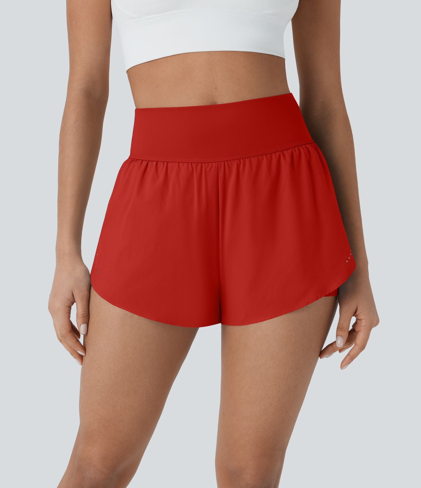 Softlyzero™ QuickDry Short de course à pied 2-en-1 taille haute à ourlet croisé avec pois réfléchissants et poches latérales