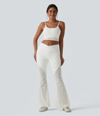 Halara Flex™ Jean évasé casual taille haute ventre plat croisé dentelle contrastée avec poches