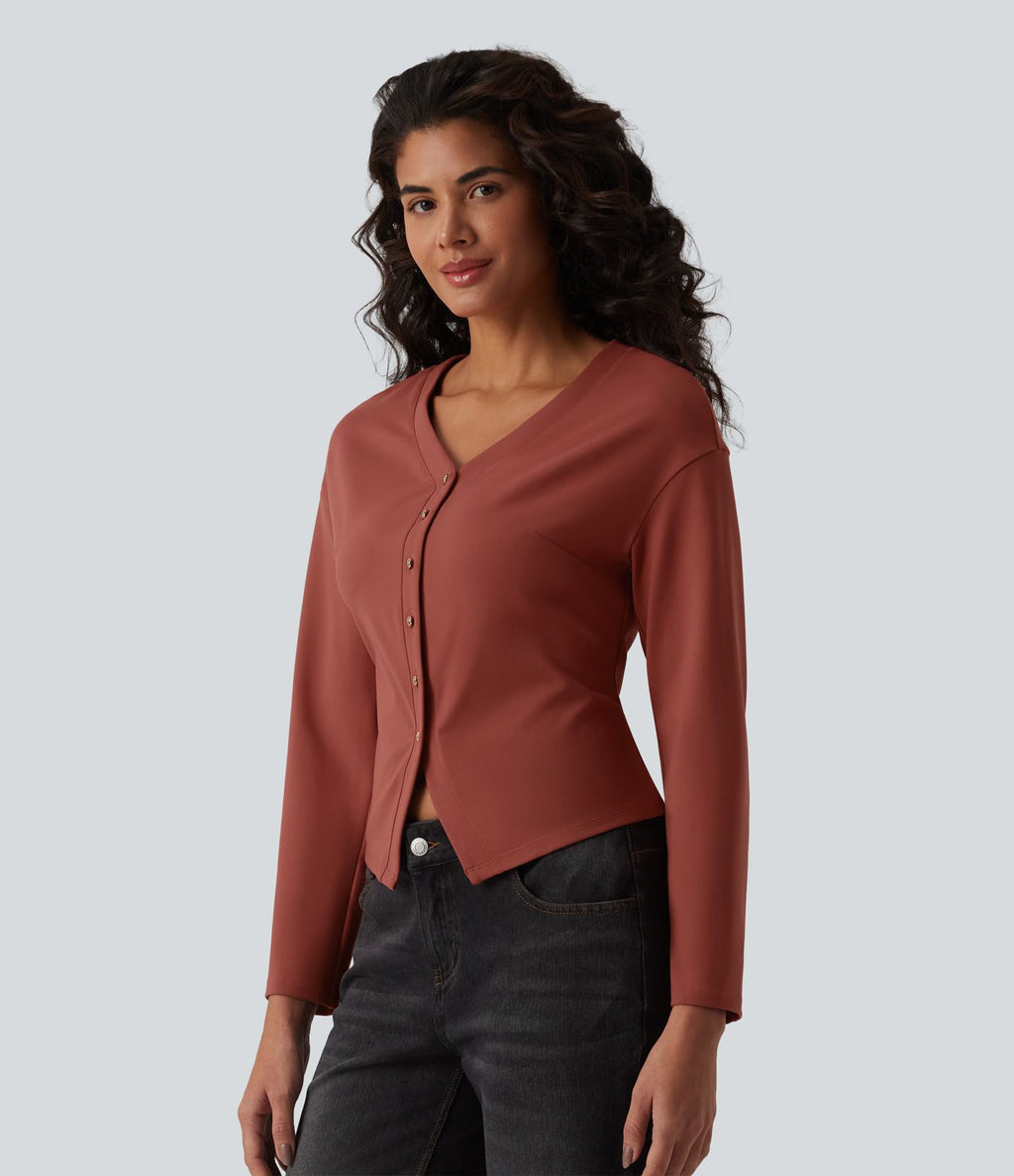 Haut casual col V manches longues avec boutons