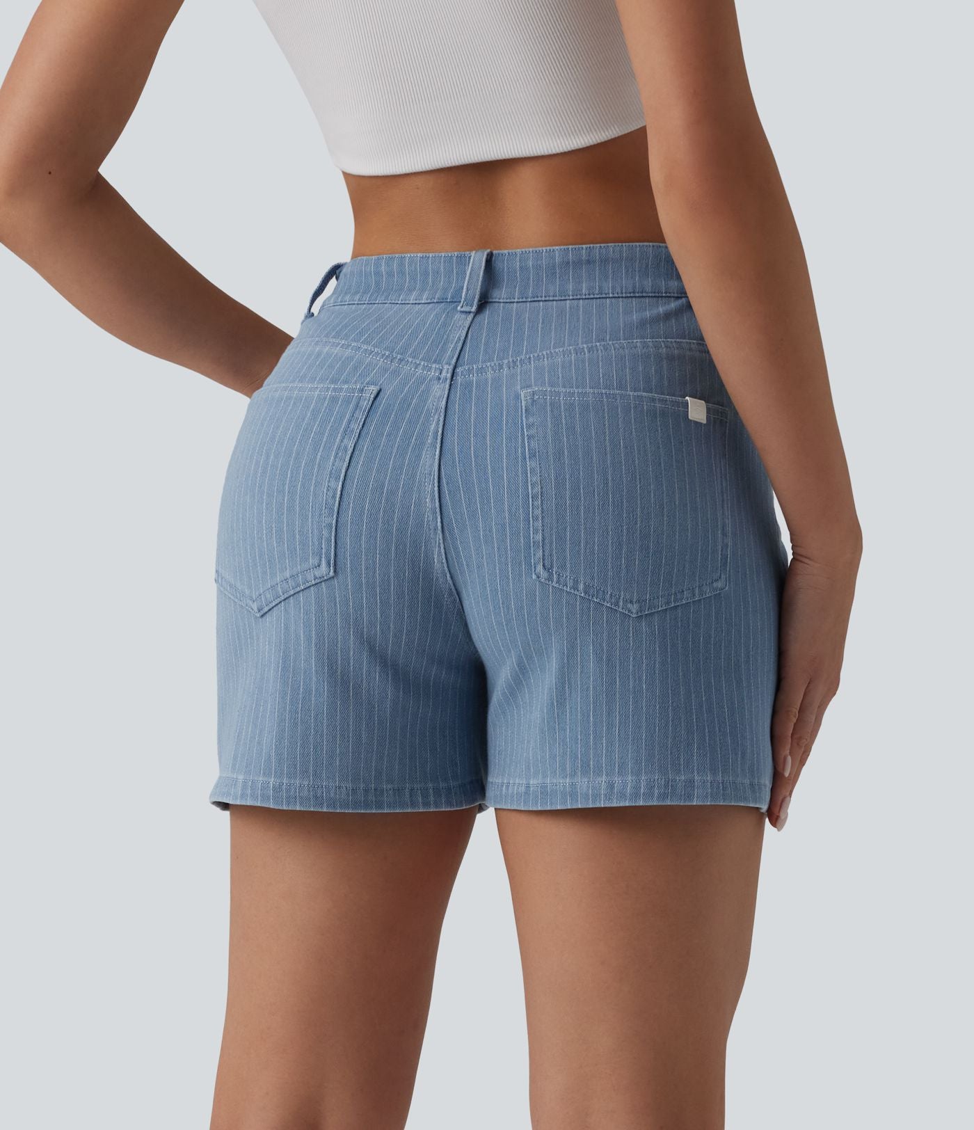 Short denim décontracté Halara Flex™ rayé taille mi-haute 10 cm avec poches