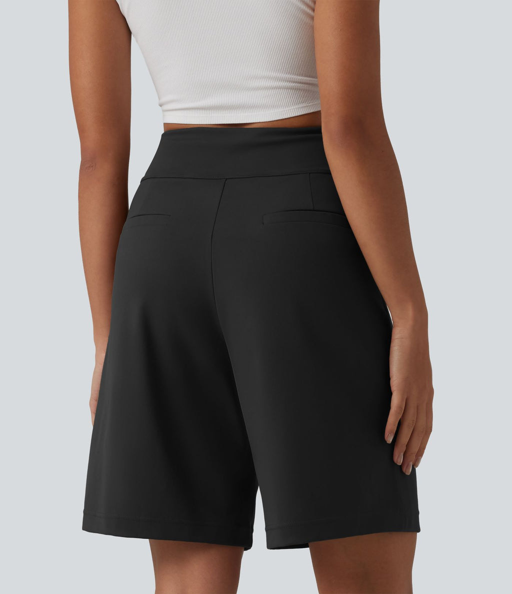 DayStretch Short tailleur bermuda plissé taille haute 25,5 cm avec poches