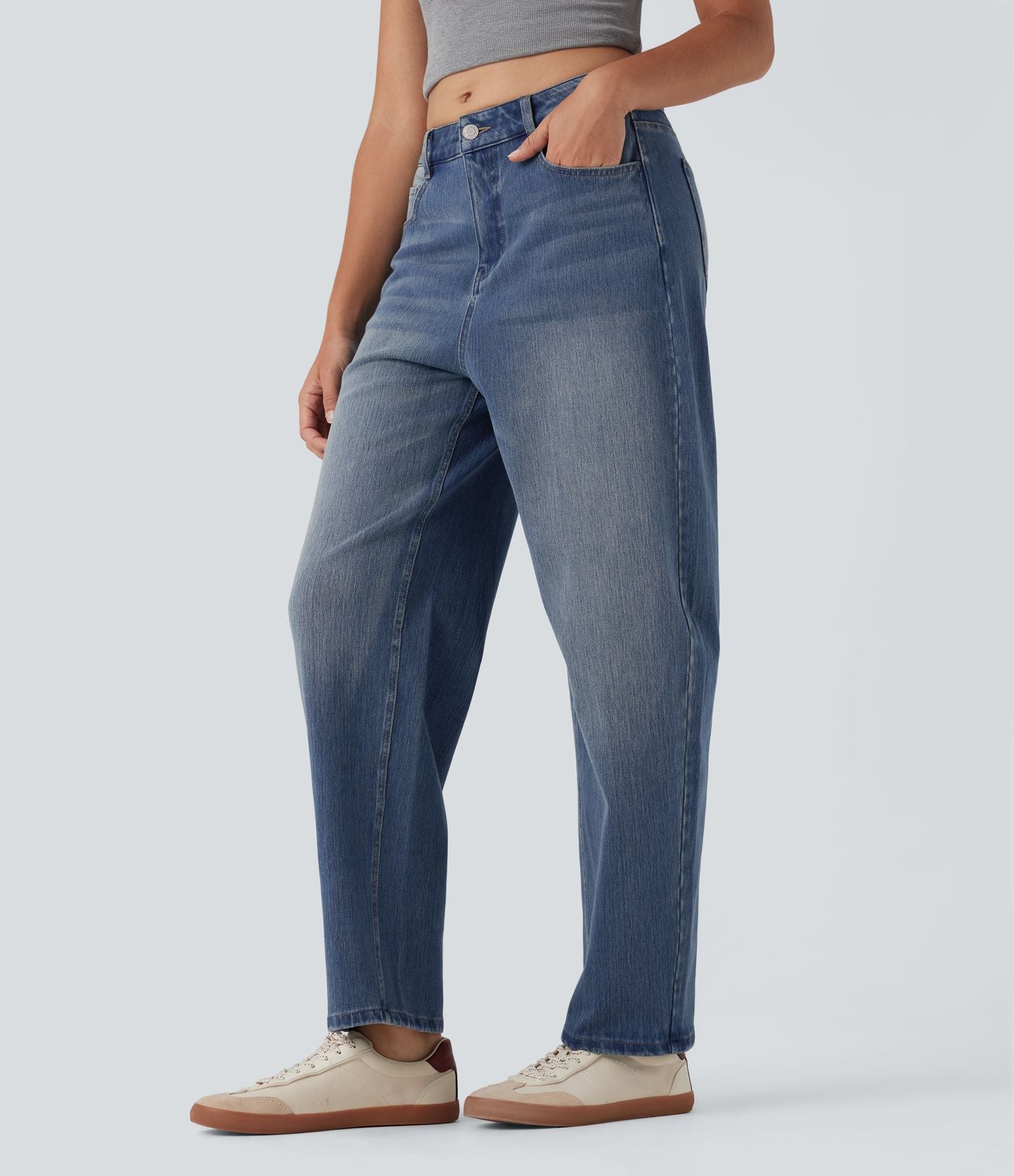 Jean barrel Halara Flex™ taille haute coupe barrel délavé avec poches
