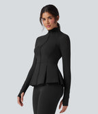 Veste de yoga ajustée SoftlyZero™ Plush col montant à trous pouces froncée ourlet plissé