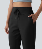 Pantalon Capri décontracté à taille haute, coupe droite, cordon de serrage et poches