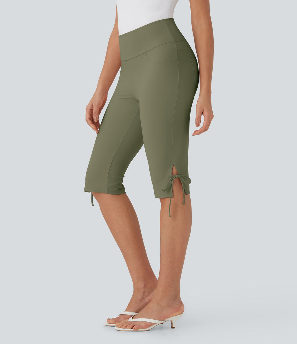 Pantalon corsaire décontracté taille moyenne à laçage avec poches arrière