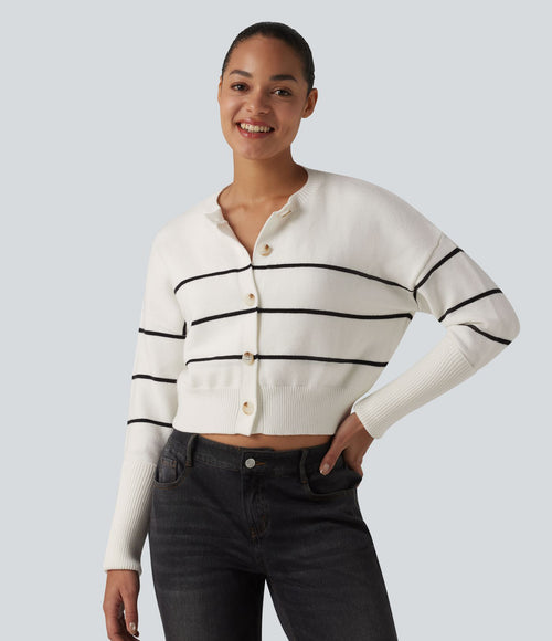 Cardigan casual col rond à manches longues à rayures