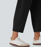 Pantalon décontracté taille haute coupe tonneau avec poches