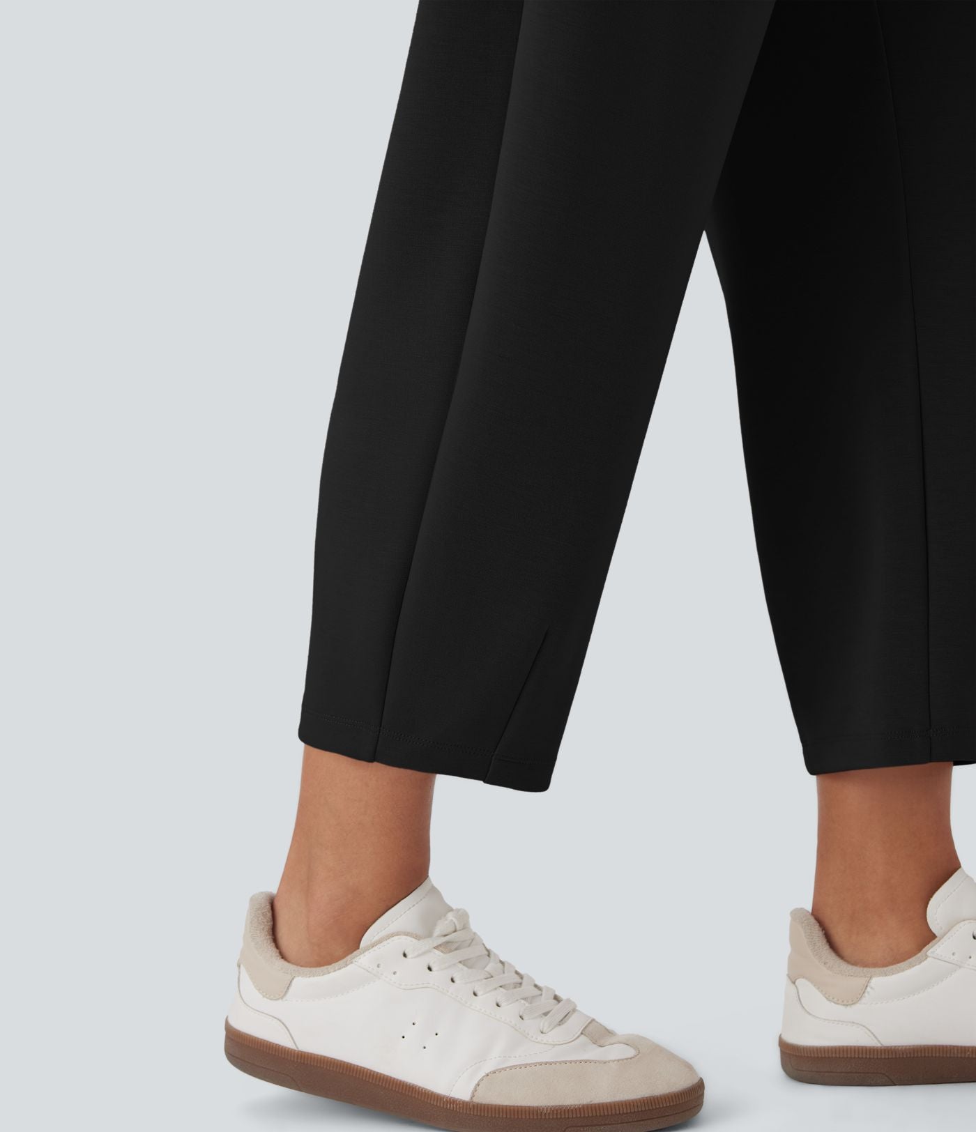 Pantalon décontracté taille haute coupe tonneau avec poches