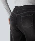 Halara Flex™ Jean large fluide taille haute à rayures délavé décontracté grande taille avec poches