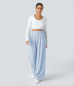 Pantalon Tailleur Large Fluide Halara Flex™ Gaufré Taille Haute Poches Latérales