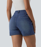 Short denim décontracté Halara Flex™ délavé taille haute 10 cm avec poches