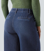 Halara Flex™ Jean large Palazzo et Taille Haute avec Poches Avant en Tricot Extensible Lavé
