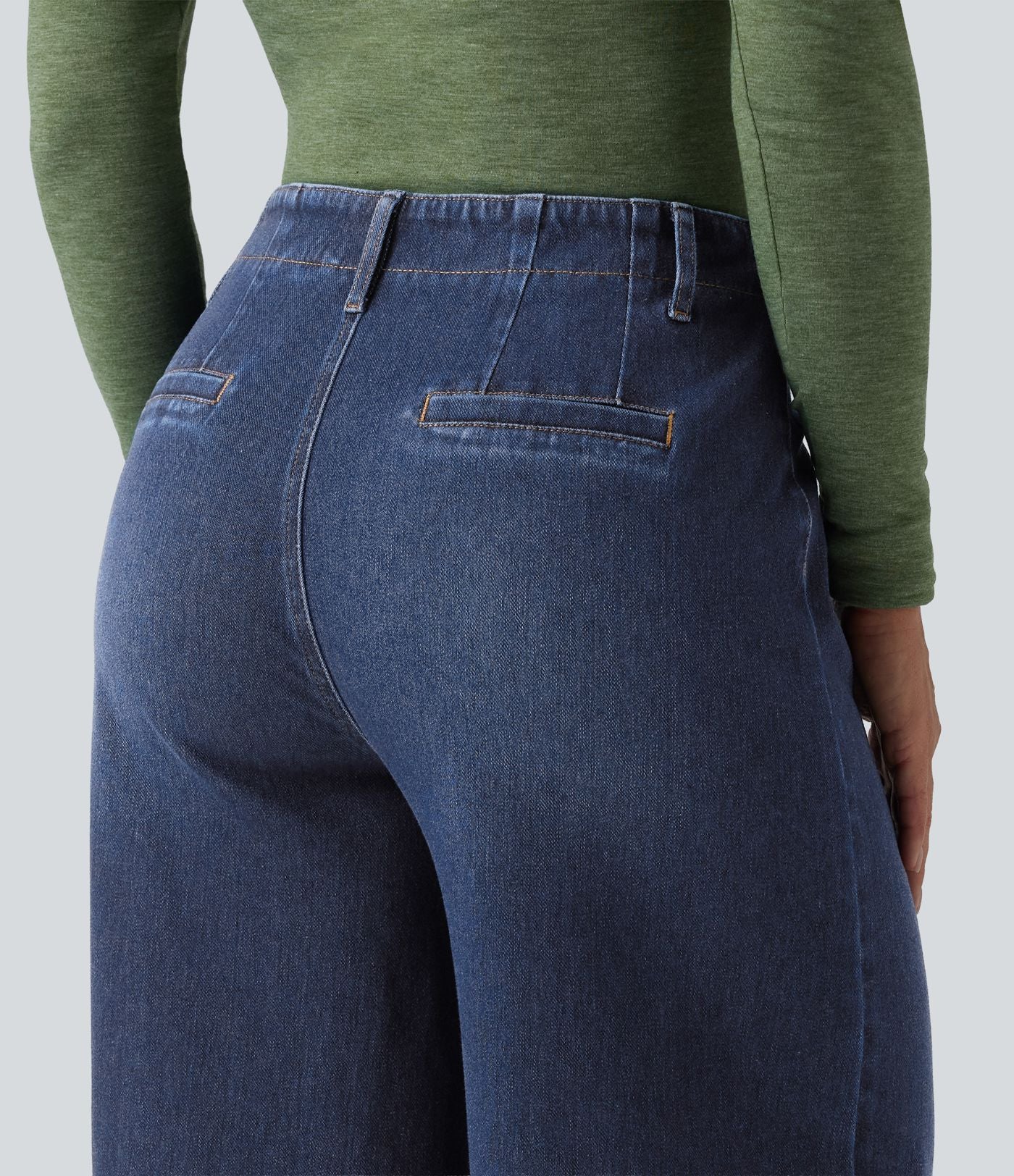 Halara Flex™ Jean large Palazzo et Taille Haute avec Poches Avant en Tricot Extensible Lavé