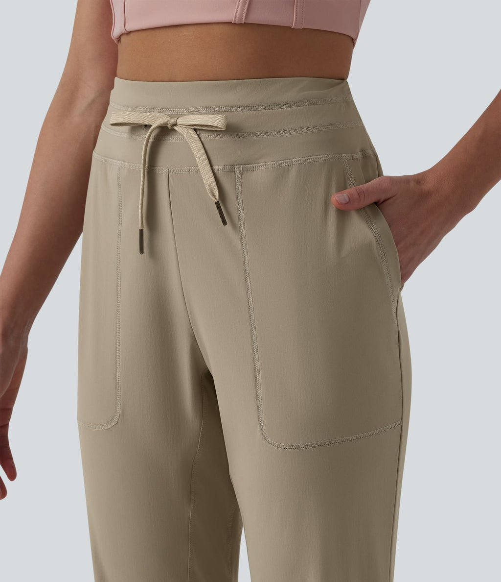Jogging court de running taille haute froncé avec cordon de serrage et poches